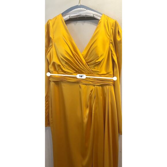Mac Duggal 12404 FAUX WRAP  A LINE GOWN Formal Dress in Marigold size 14 - Picture 12 of 16